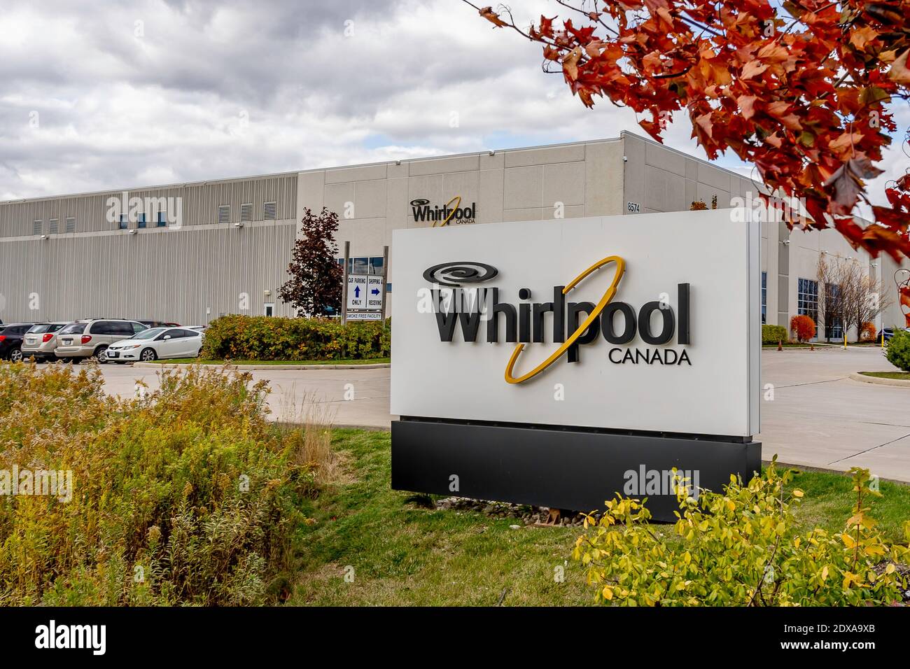 Milton, Ontario, Canada - October 23, 2019: Whirlpool Canada distribution centre in Milton, Ontario, Canada. Stock Photo
