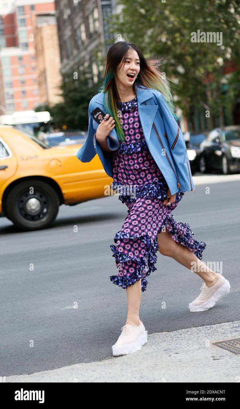 street style, street beauty, Irene Kim, korean model, before Thakoon fashion  show, haircolor, during Mercedes-Benz Fashion Week Spring-Summer 2015, New  York City, NY, USA on September 7th 2014. Photo by Sophie  Mhabille/ABACAPRESS.COM, image size:818x1390