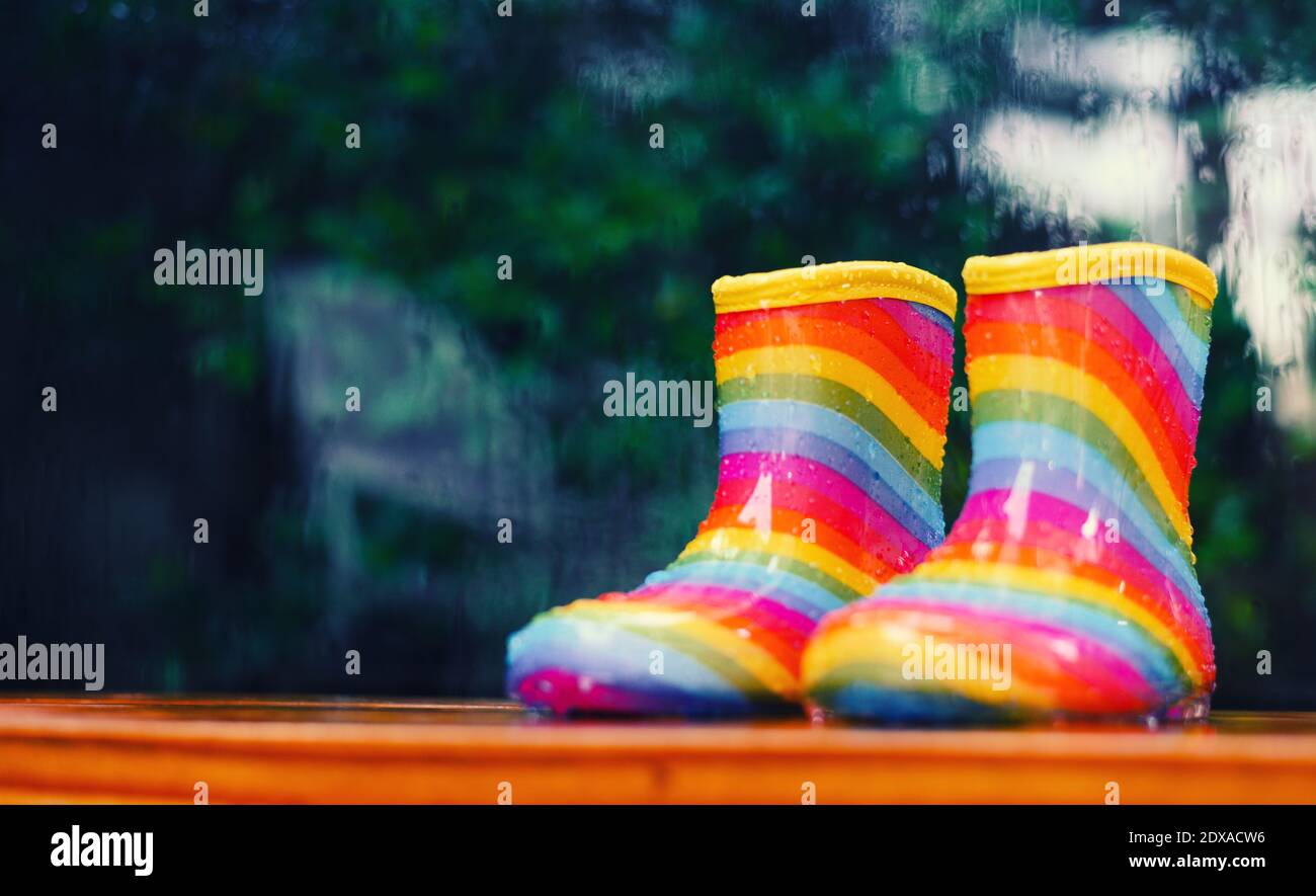 multi colored rain boots