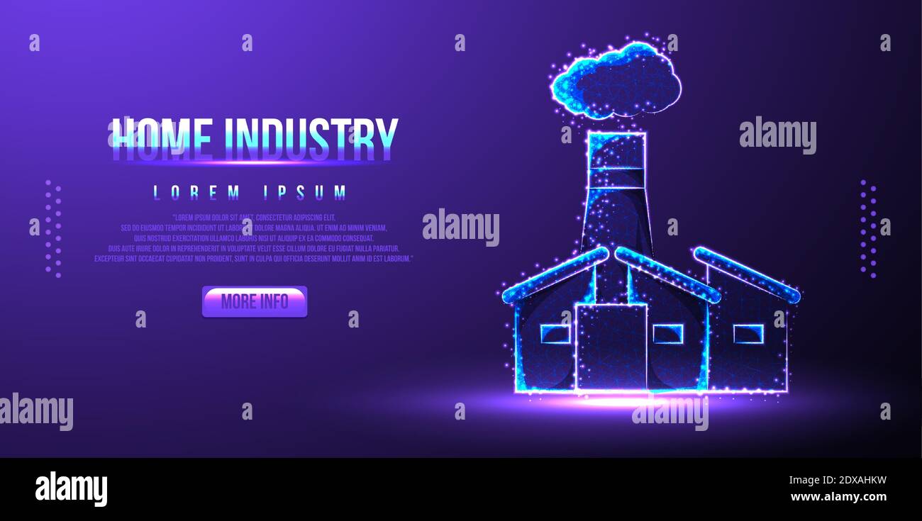 home industry, company building, low poly wireframe vector illustration Stock Vector