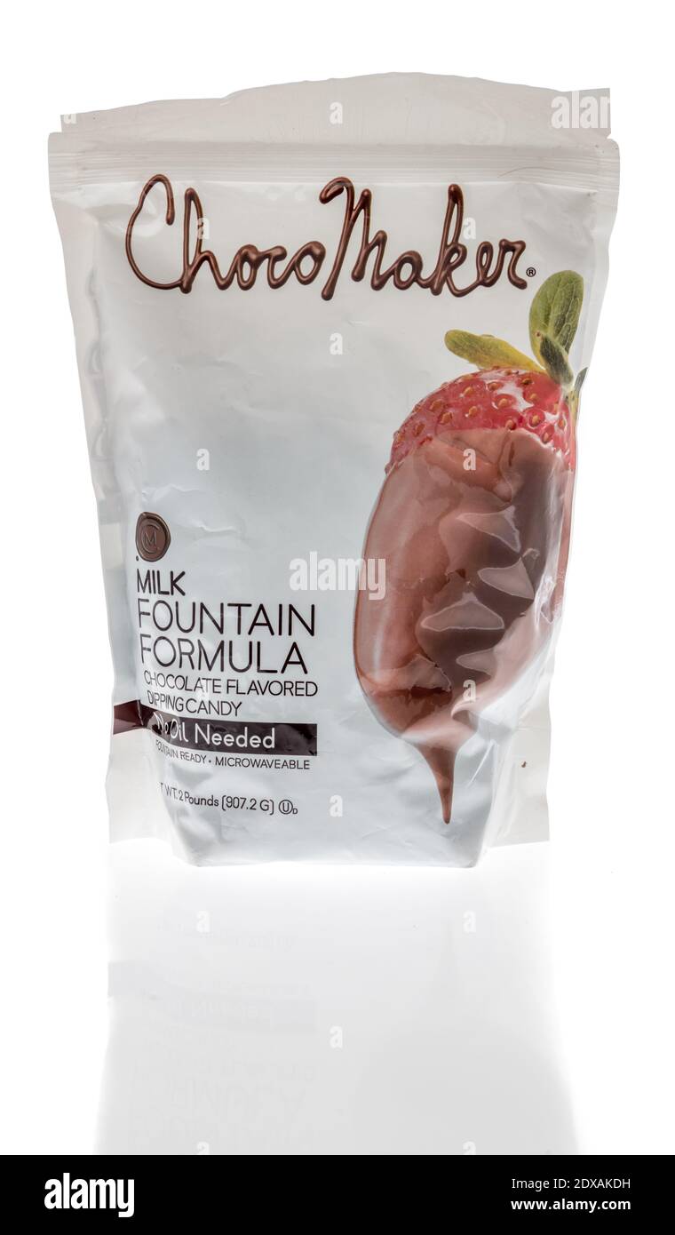 Winneconne, WI -23 December 2020: A package of Choco Maker milk fountain formula chocolate dipping candy on an isolated background. Stock Photo