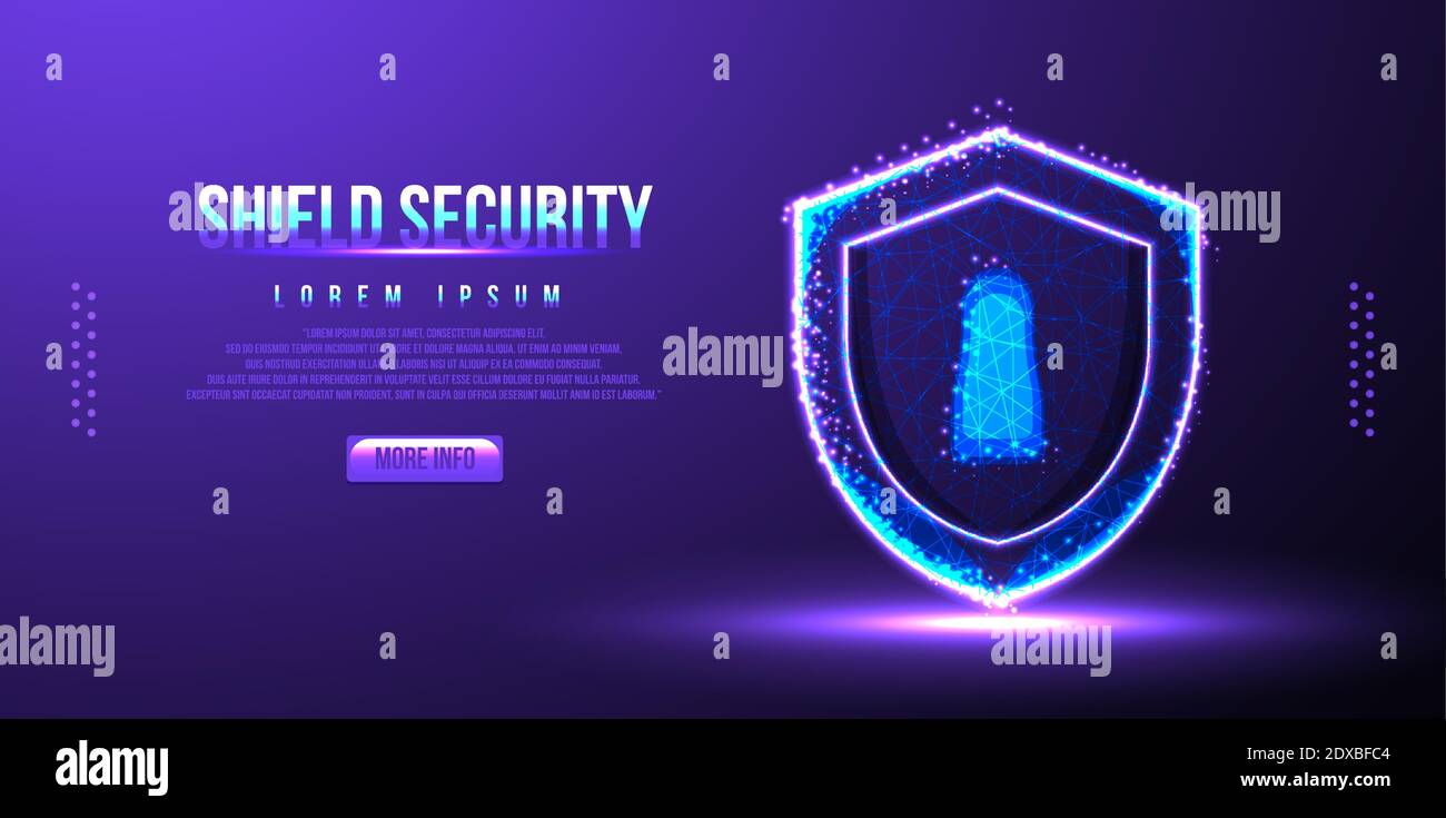 shield and hole key, low poly wireframe, vector illustration Stock Vector