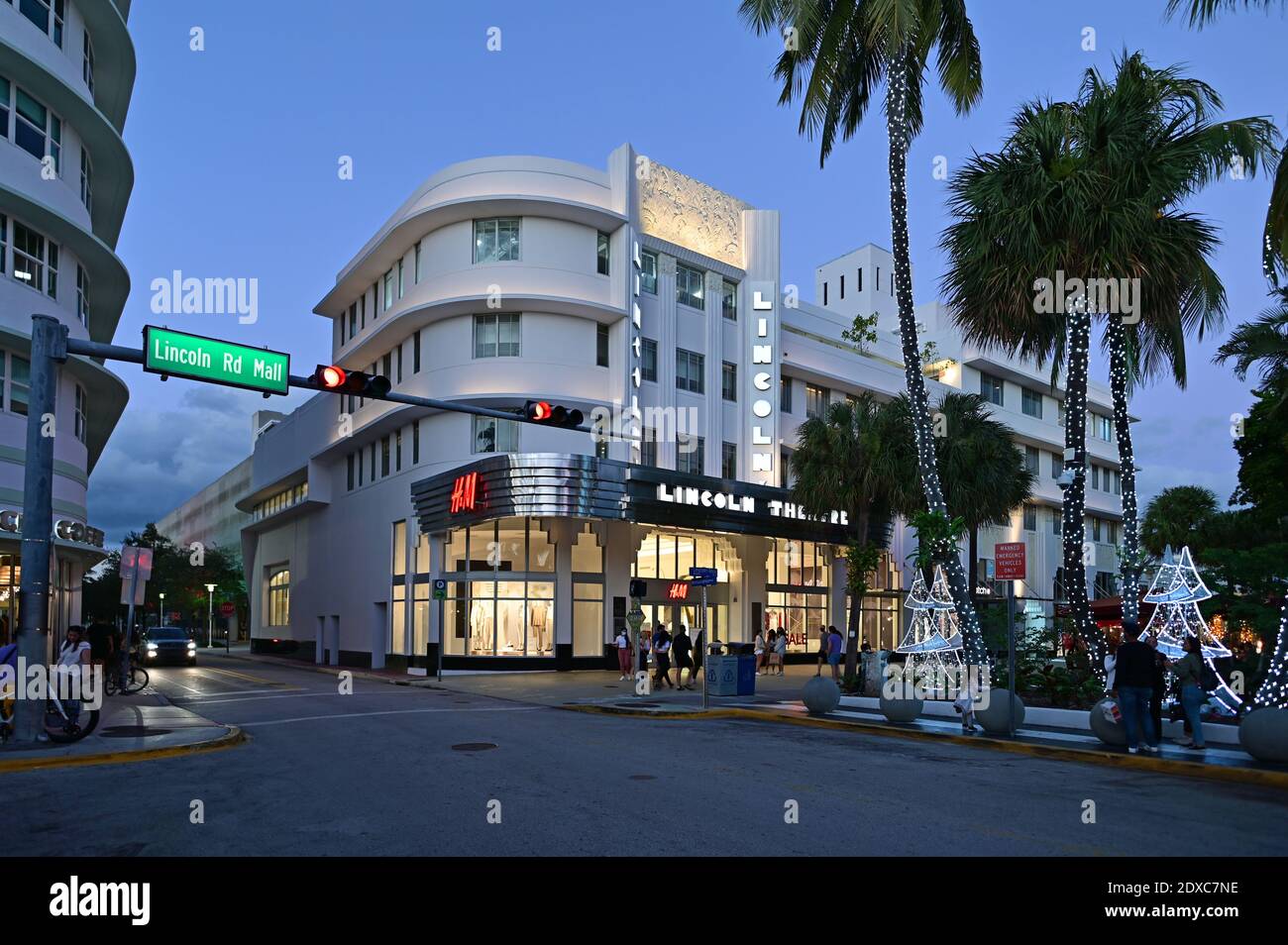 Miami Beach, Florida - December 19, 2020 - Lincoln Theatre on Lincoln Road Mall in Miami Beach, Florida at night. Stock Photo