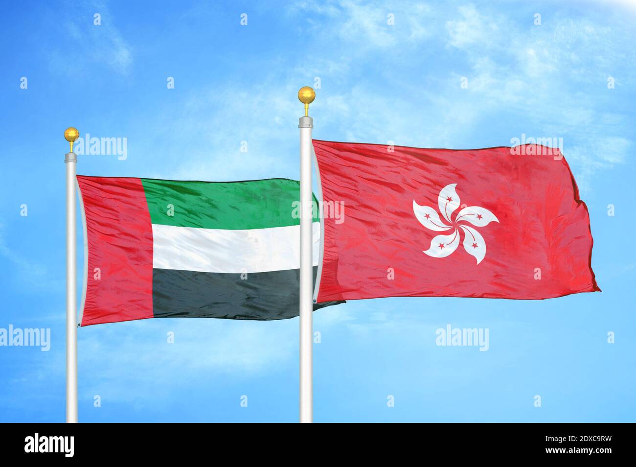 United Arab Emirates and Hong Kong two flags Stock Photo