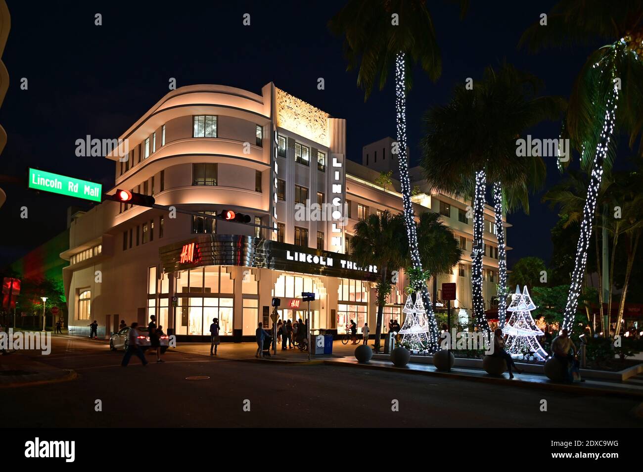 Miami Beach, Florida - December 19, 2020 - Lincoln Theatre on Lincoln Road Mall in Miami Beach, Florida at night. Stock Photo
