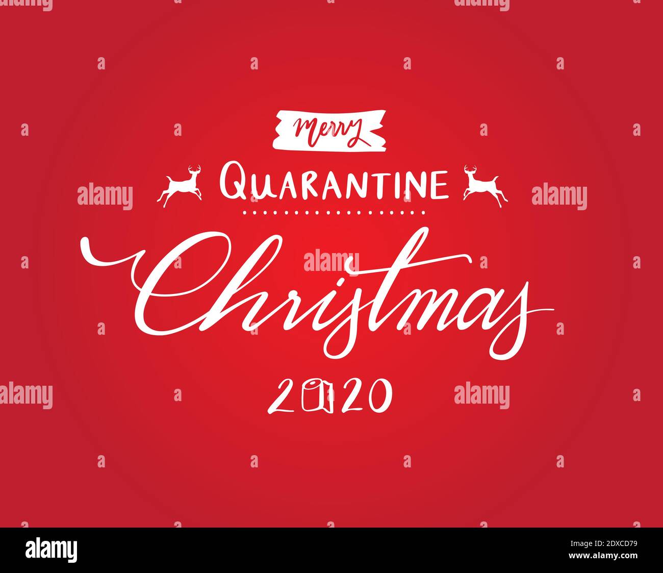Merry quarantine Christmas 2020 hand drawn text on red background Stock Vector