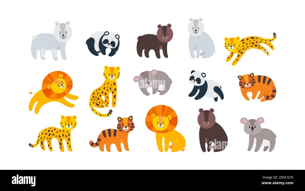 Zoo animals set with lion, leopard, tiger and bears. Big collection of wild  animals. Vector illustration in flat style Stock Vector Image & Art - Alamy