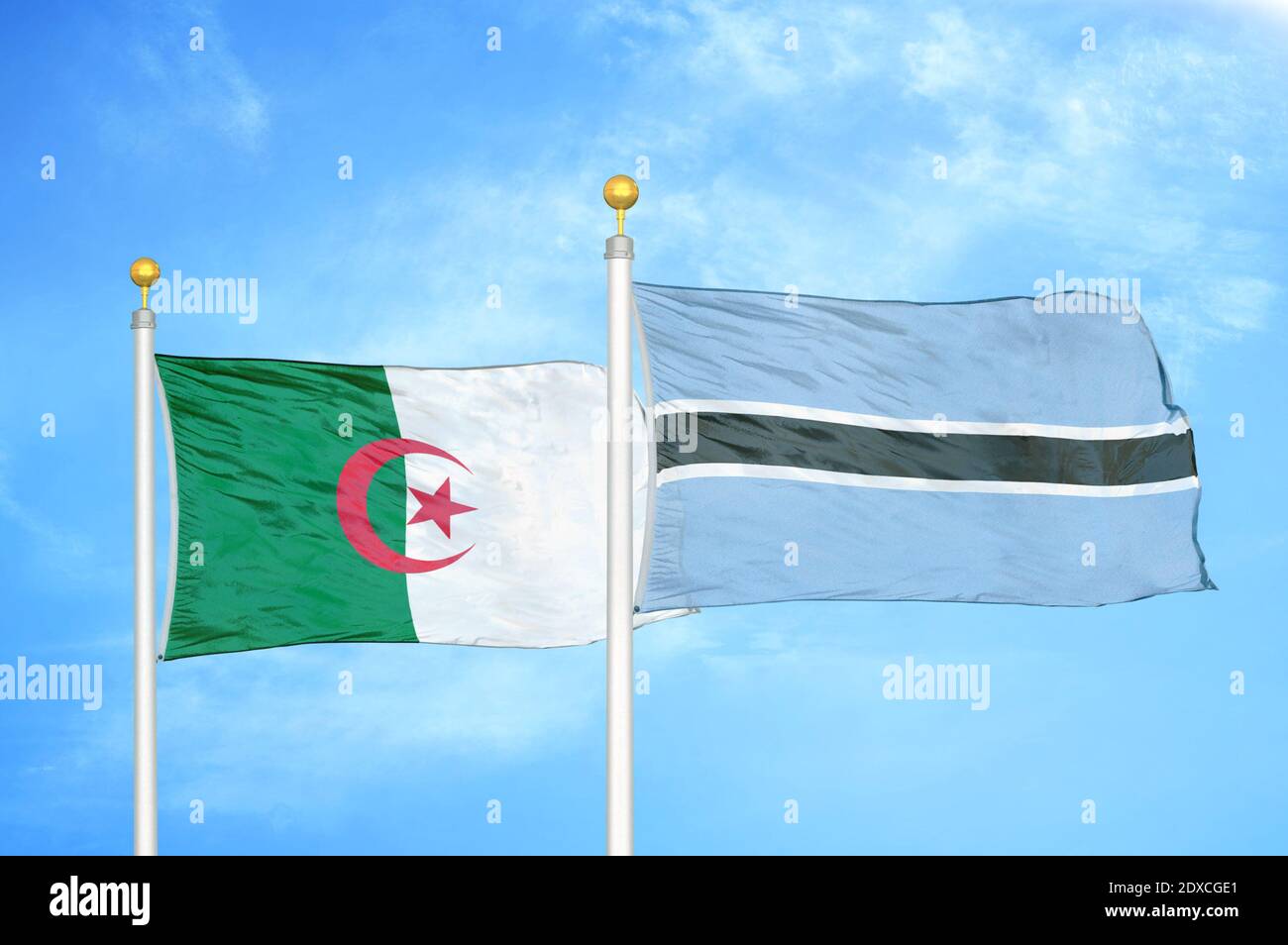 Algeria and Botswana two flags on flagpoles and blue sky Stock Photo