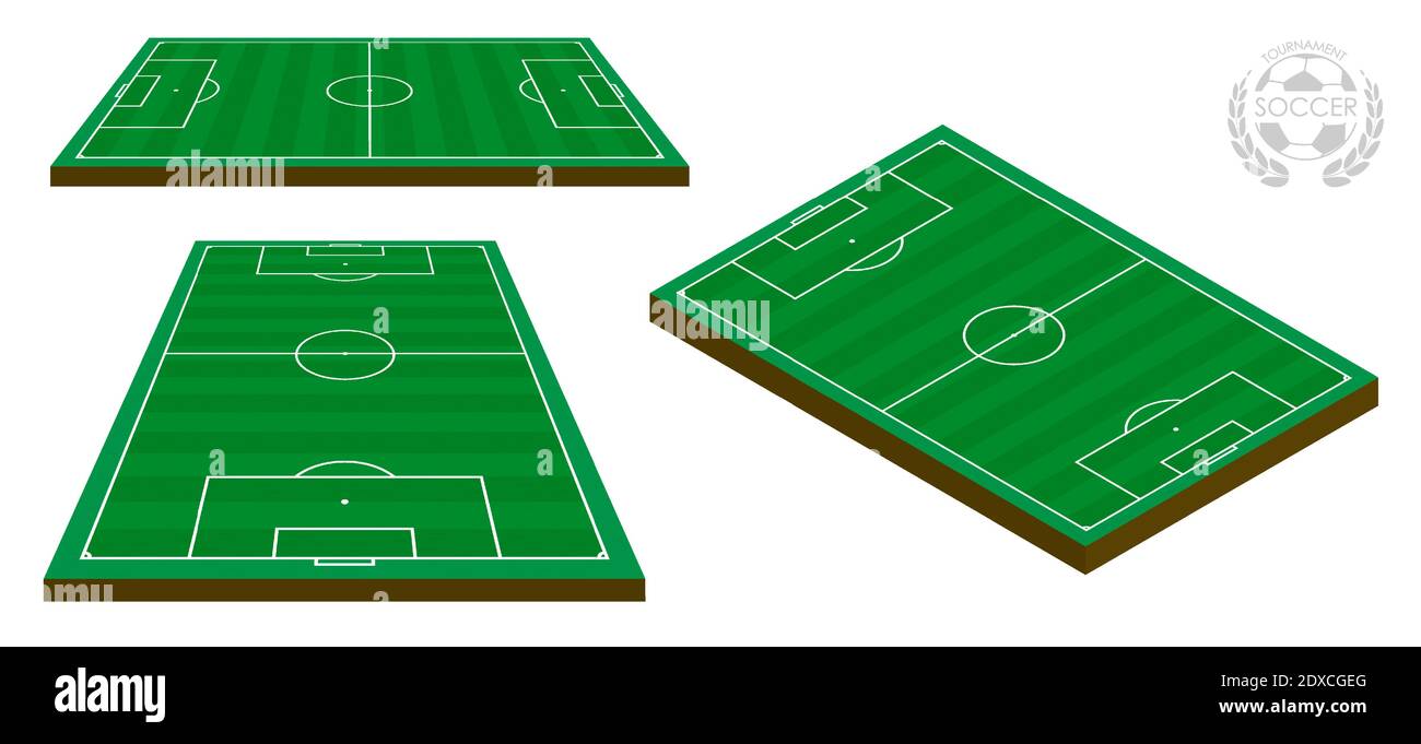 soccer field markings lines, football playground in isometric. Sports ground for active recreation. Vector Stock Vector