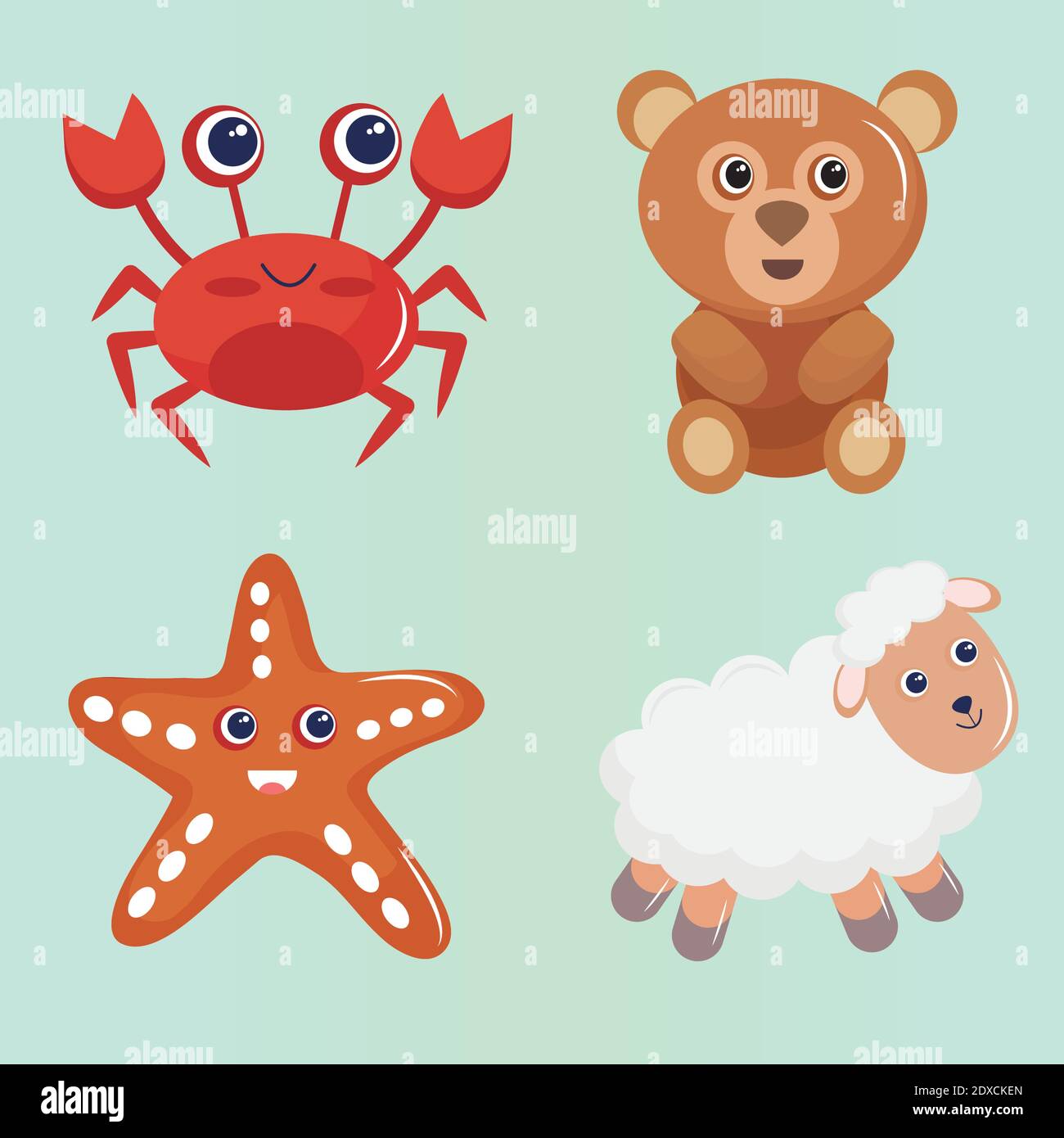 bundle of four cute animals kawaii characters Stock Vector