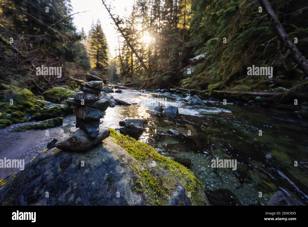 Stack of Rocks by the beautiful river in Canadian Nature Stock Photo ...