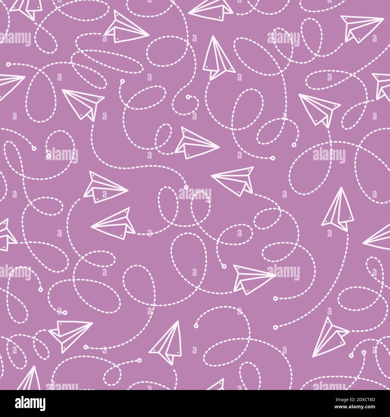 Seamless pattern with handmade paper plane. Hand drawn vector illustration in doodle style. Print with origami planes. Vector illustration in doodle Stock Vector