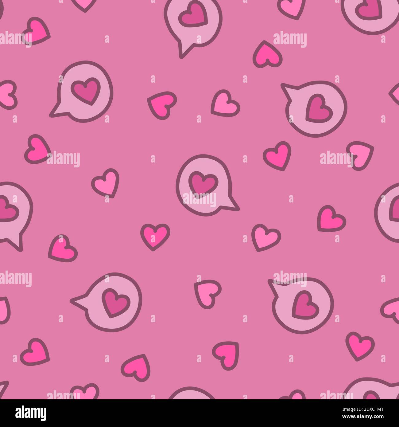 Seamless pattern with hearts and speaking bubbles. Doodle for backgrounds and seamless prints. Vector illustration. Vector illustration in doodle Stock Vector