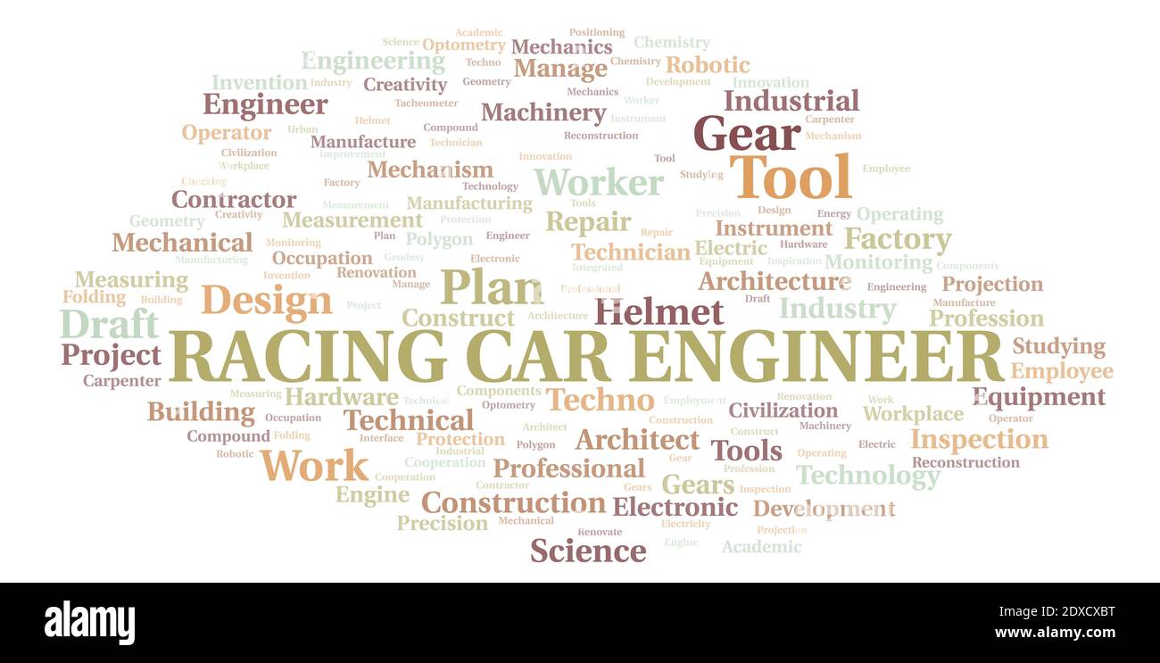 Racing Car Engineer typography word cloud create with text only Stock ...