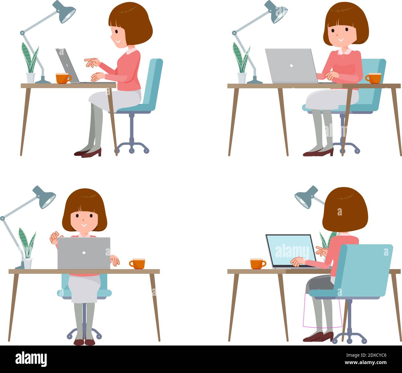 A set of women working at a desk at a computer.It's vector art so easy ...