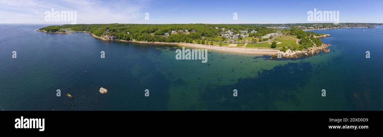 Stage Fort Park aerial view panorama at Stage Head at Gloucester Harbor in Gloucester, Cape Ann, Massachusetts MA, USA. Stock Photo