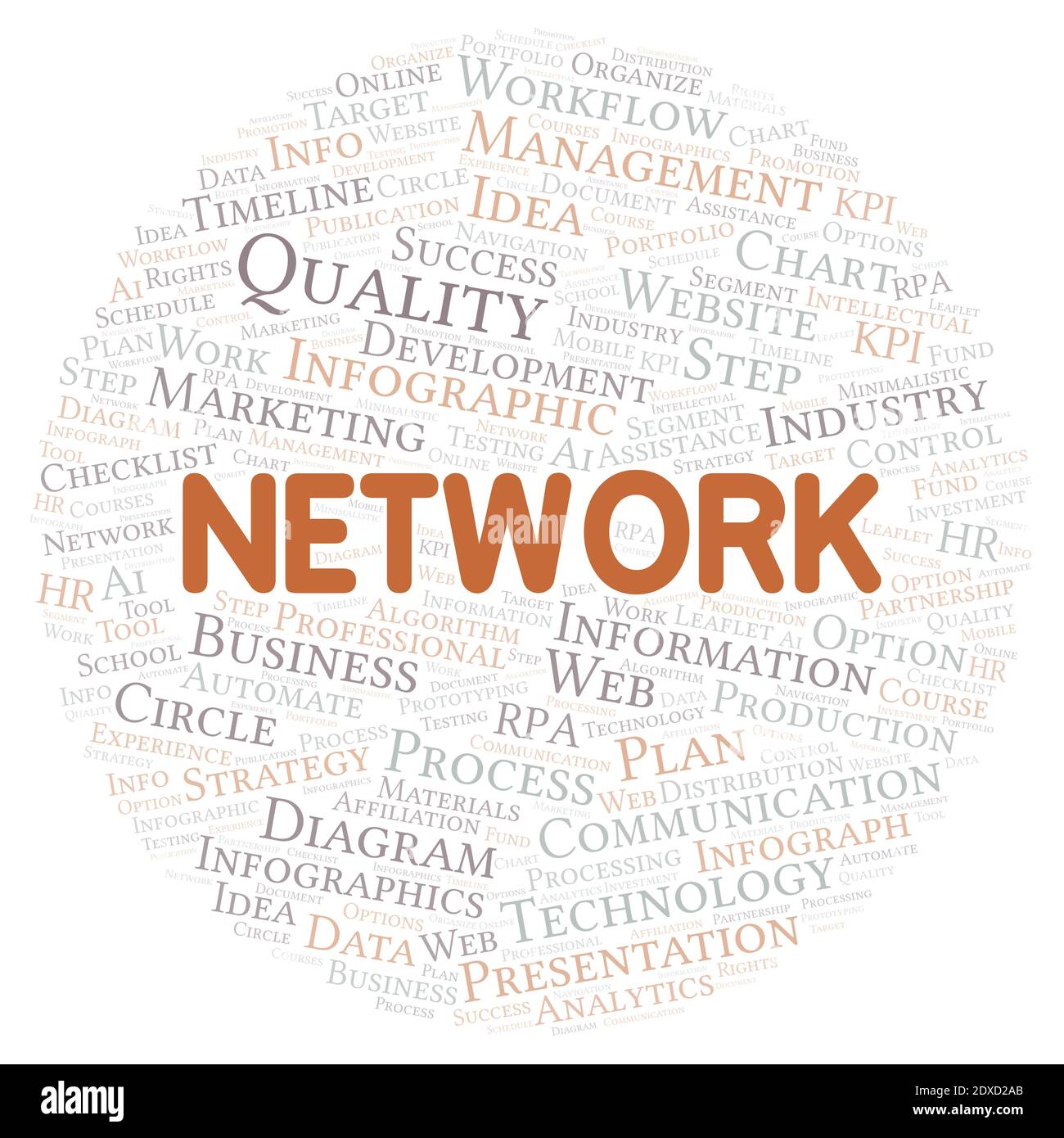 Network typography word cloud create with text only. Stock Photo