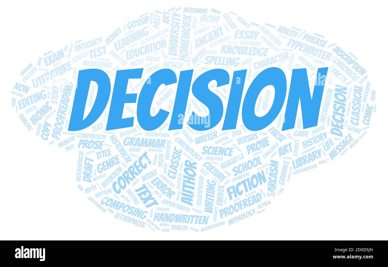 Decision typography word cloud create with text only Stock Photo
