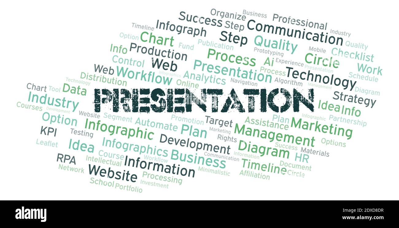 Presentation typography word cloud create with text only. Stock Photo
