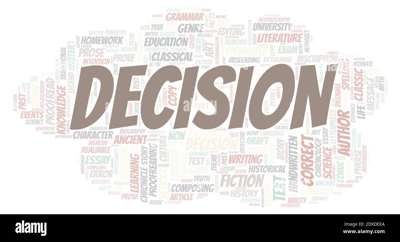Decision typography word cloud create with text only Stock Photo