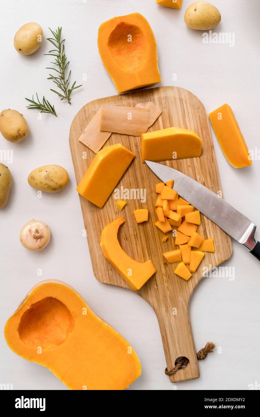 Pumpkin preparation. Perfect dish for fall season. Stock Photo