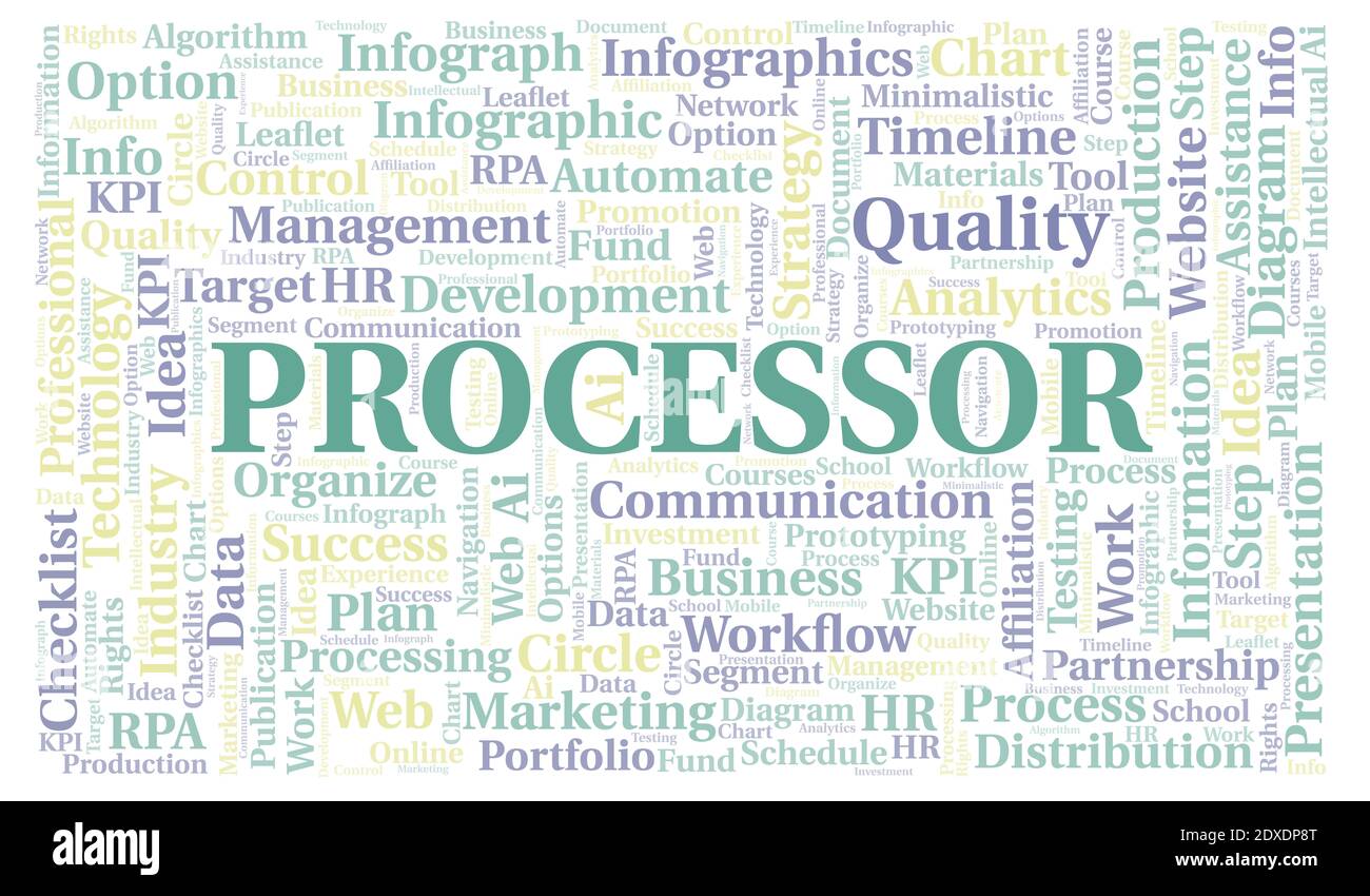 Processor typography word cloud create with text only Stock Photo - Alamy