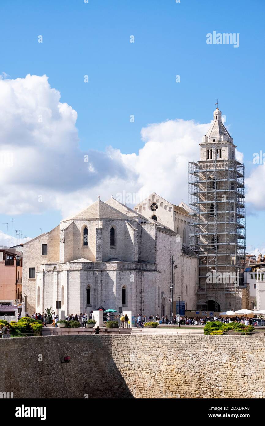 Italy, Apulia, Barletta, Cathedral of Santa Maria Maggiore with bell tower under renovation Stock Photo