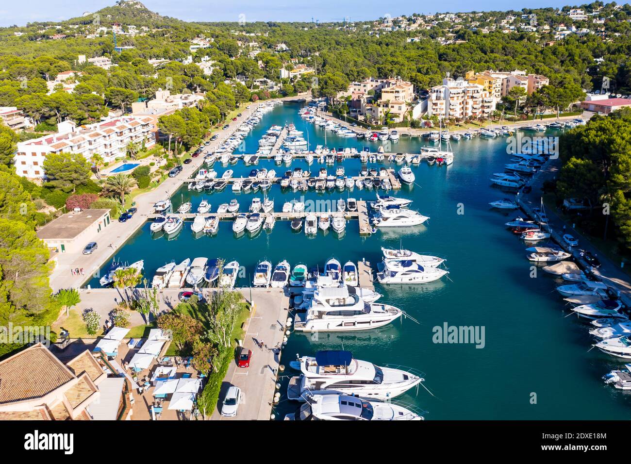 Aerial view of boats at marina of Santa Ponca, Mallorca Stock Photo