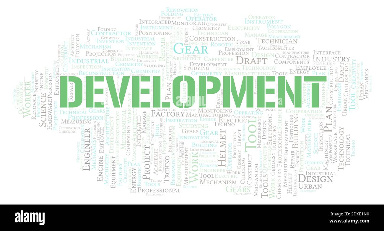 Development typography word cloud create with text only Stock Photo