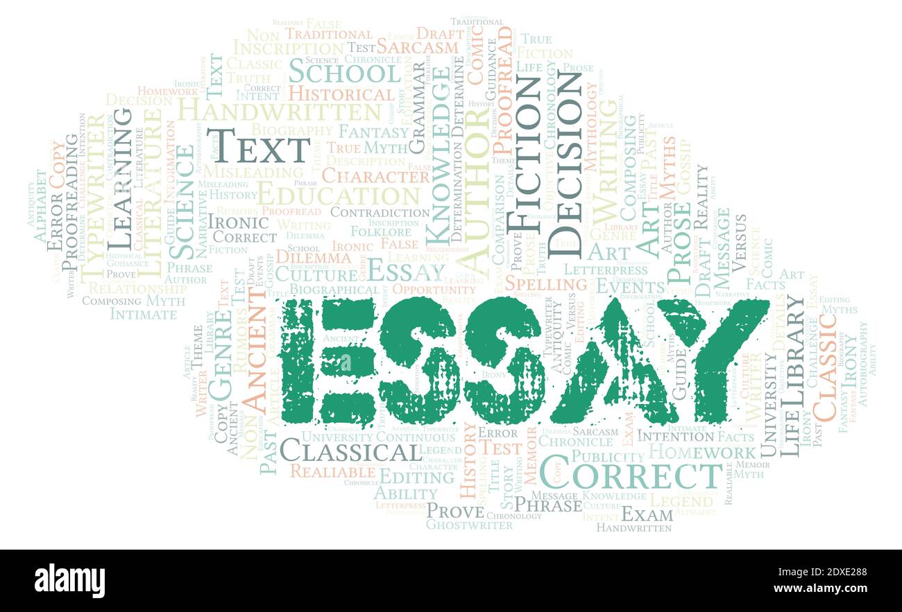 Essay typography word cloud create with text only Stock Photo