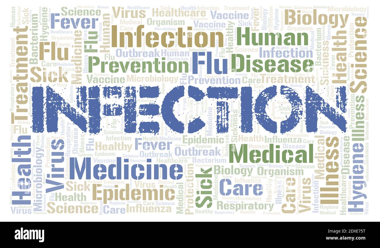 Infection typography word cloud create with text only. Stock Photo