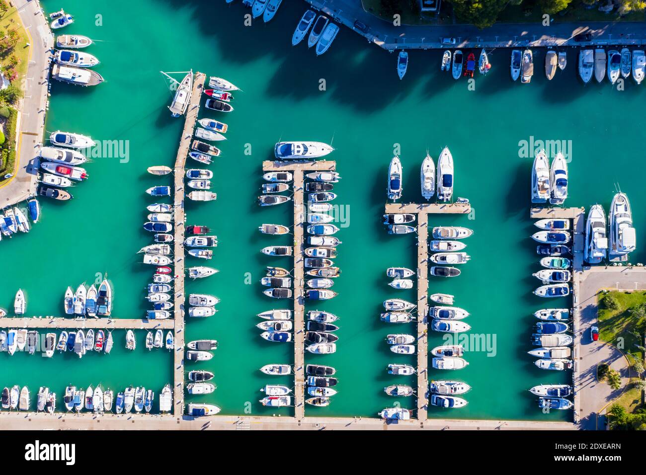 Aerial view of rows of boats at marina of Santa Ponca, Mallorca Stock Photo