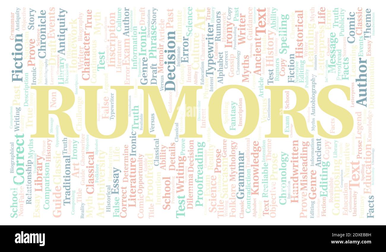 Rumors typography word cloud create with text only Stock Photo Alamy