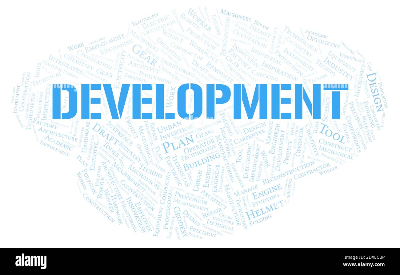 Development typography word cloud create with text only Stock Photo