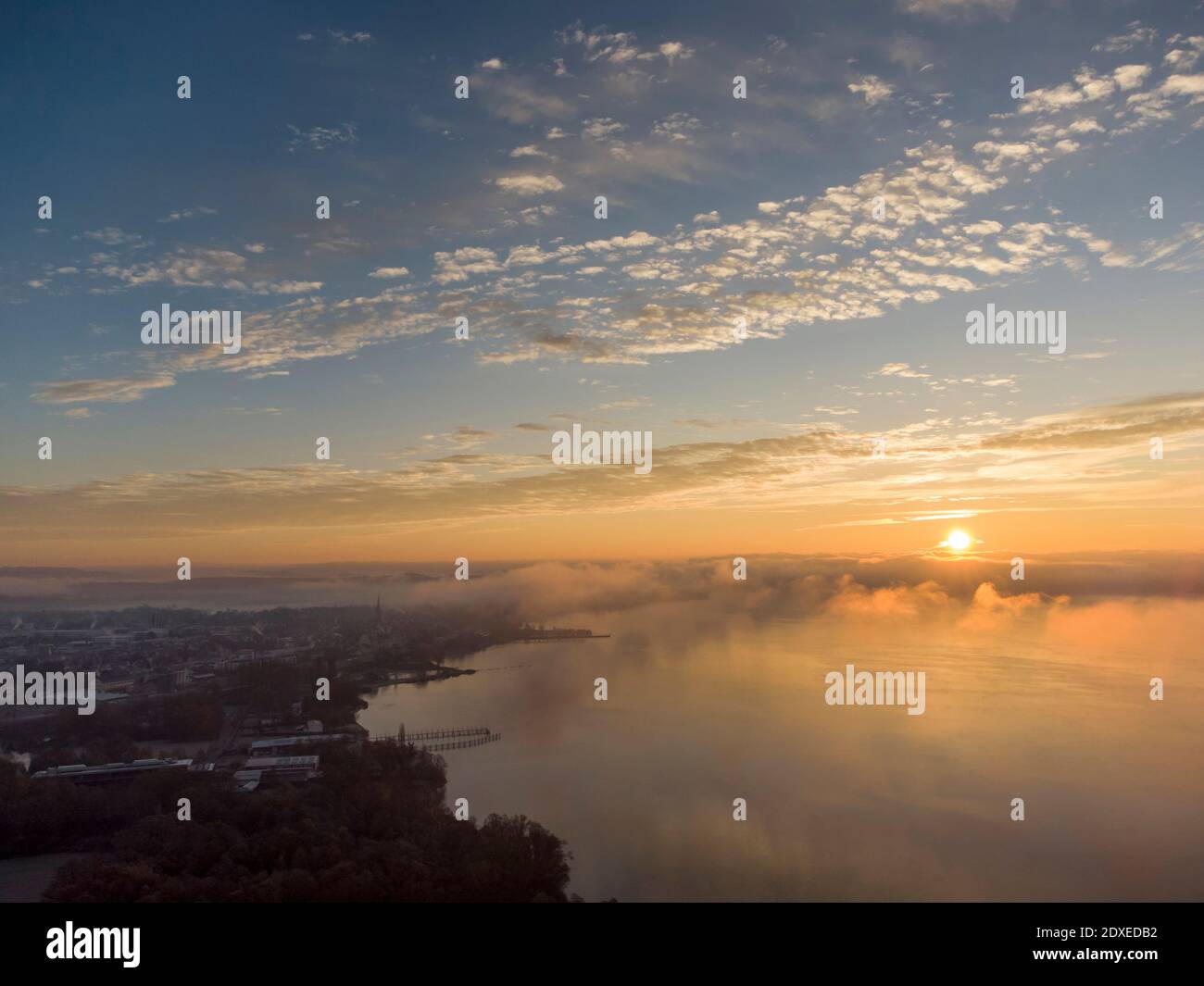 Fog over water sunrise aerial hi-res stock photography and images - Alamy