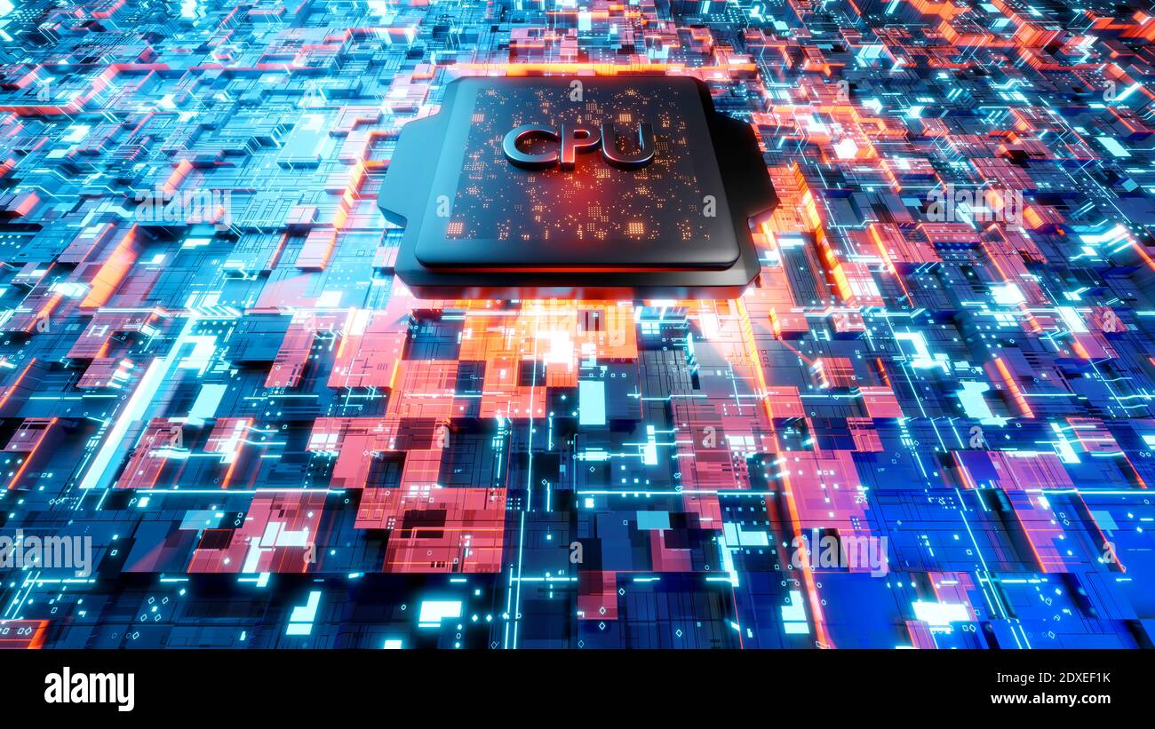 Illustration of CPU processor unit on motherboard Stock Photo - Alamy