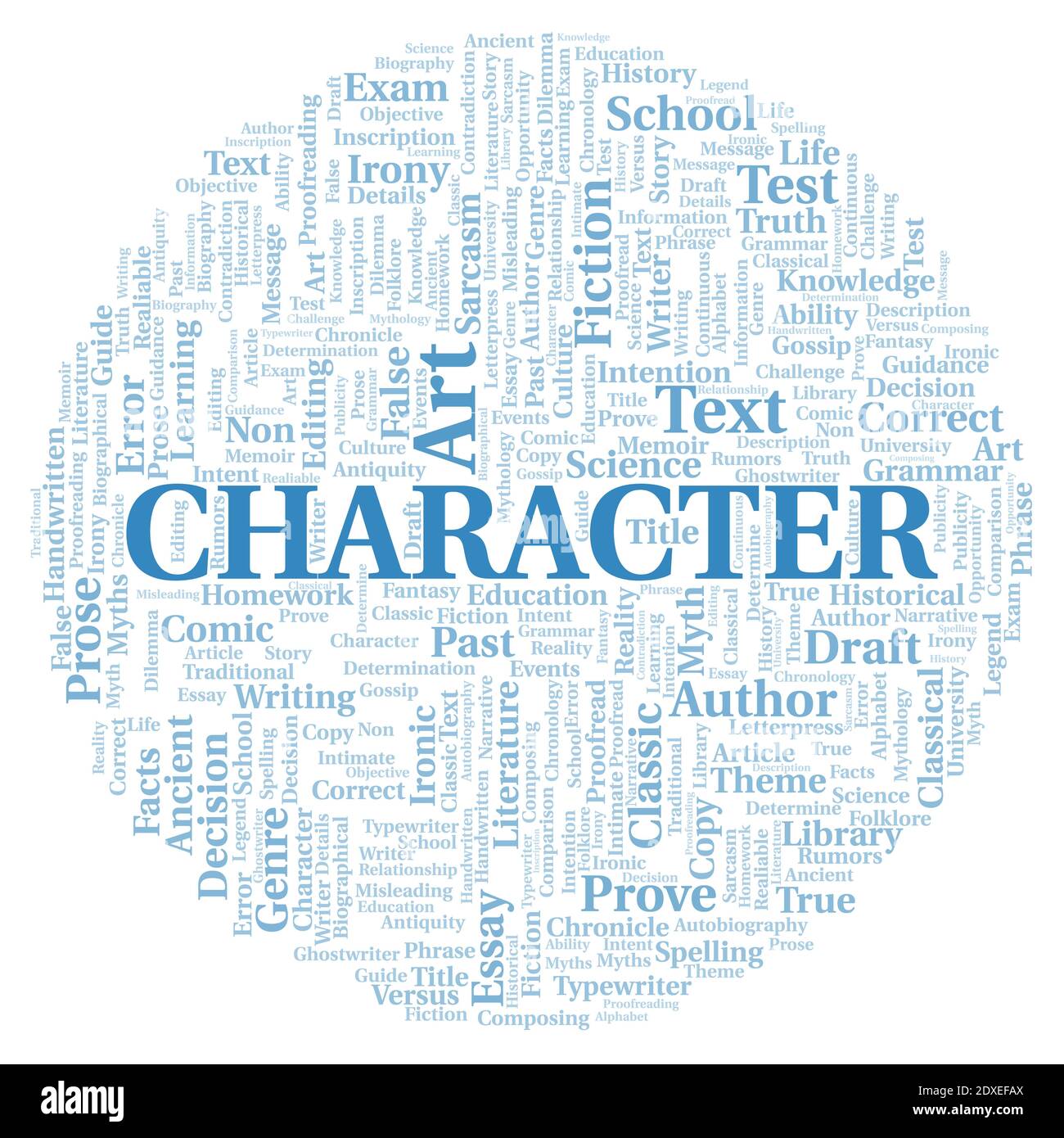 Character typography word cloud create with text only Stock Photo