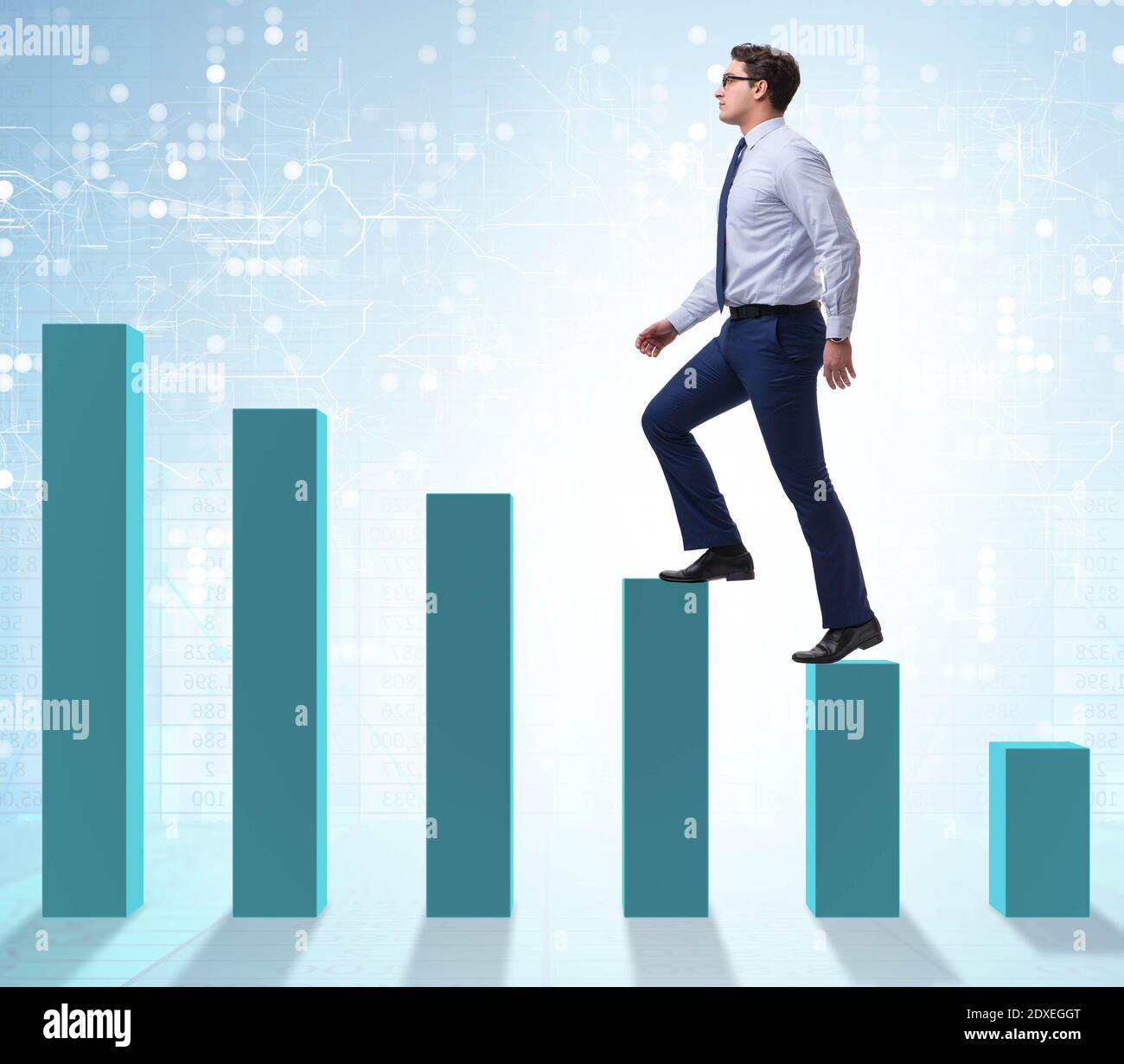 The businessman going up the bar chart in growth concept Stock Photo