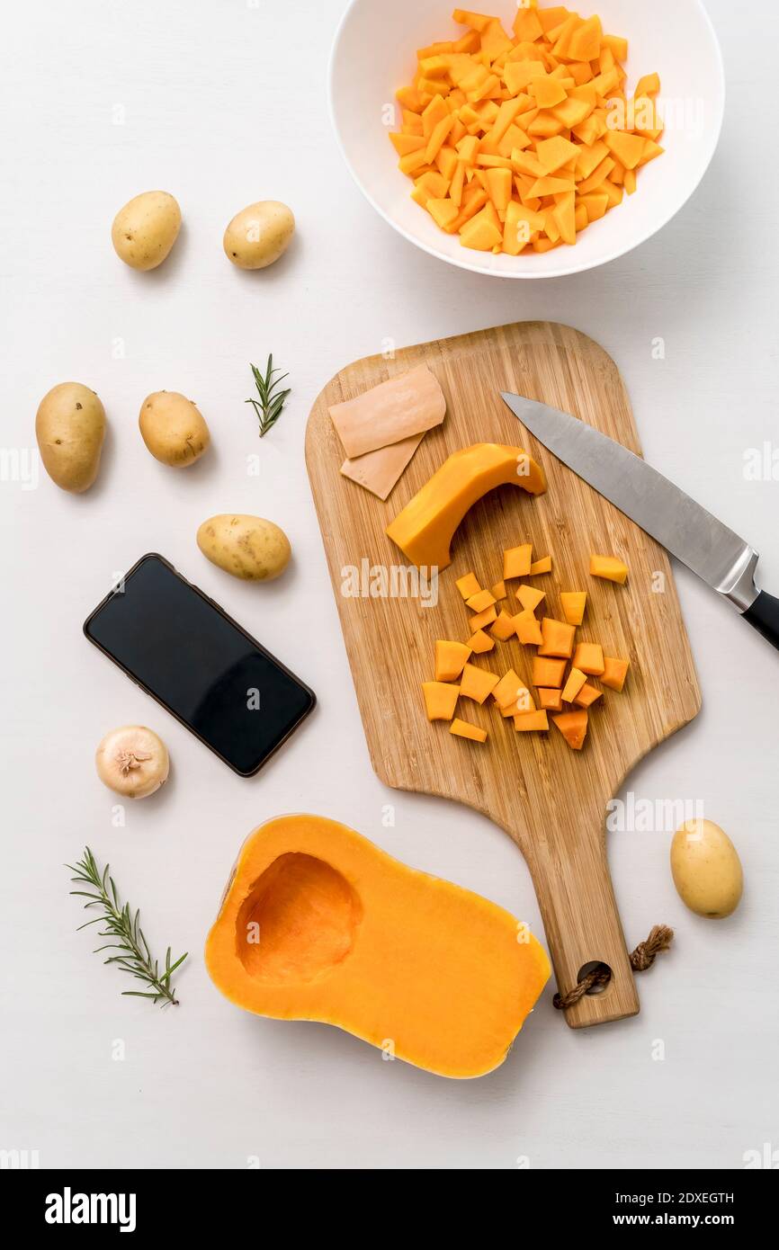 Pumpkin preparation. Perfect dish for fall season. Stock Photo