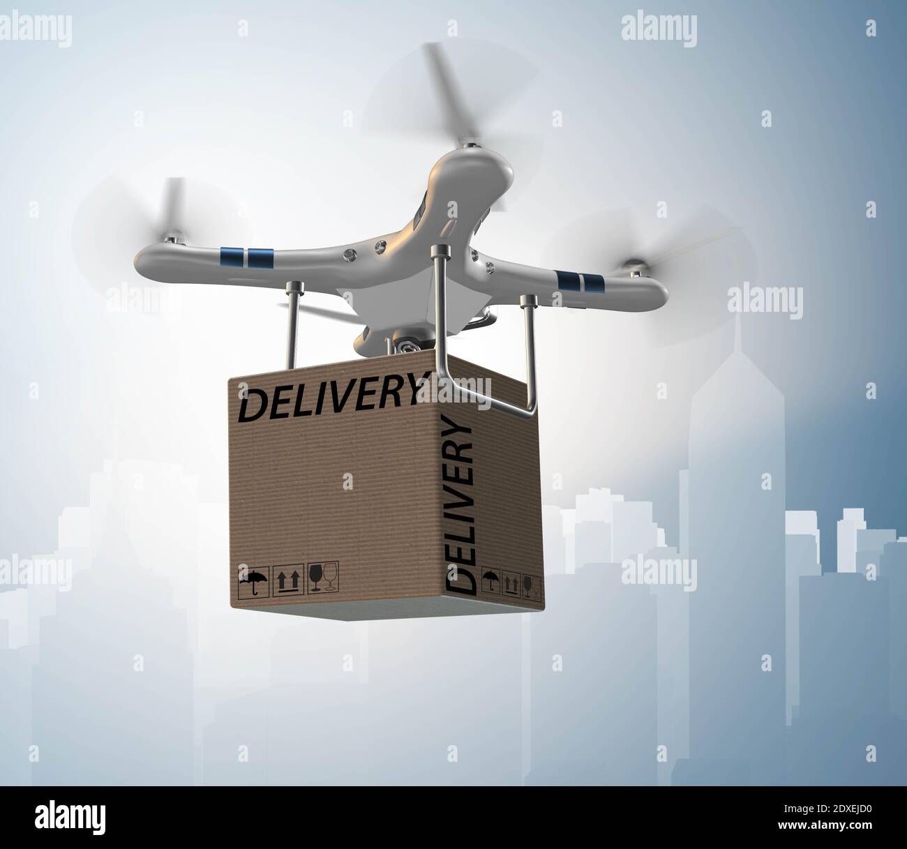 The drone delivery concept with box in air - 3d rendering Stock Photo ...