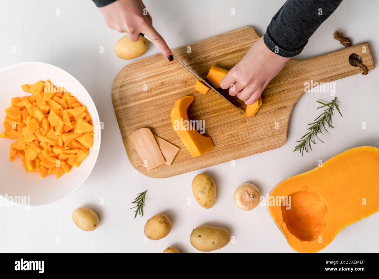 Pumpkin preparation. Perfect dish for fall season. Stock Photo