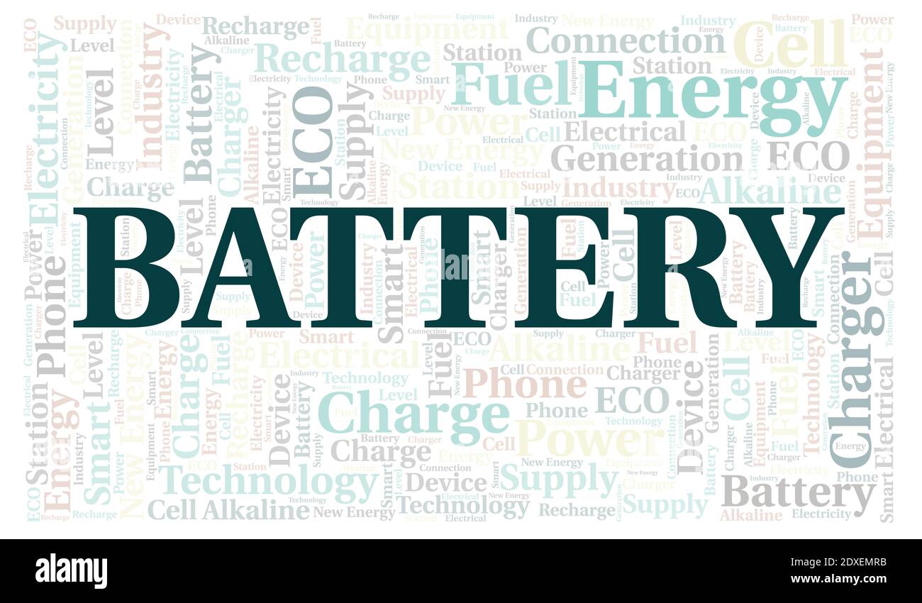 Battery typography word cloud create with text only Stock Photo Alamy