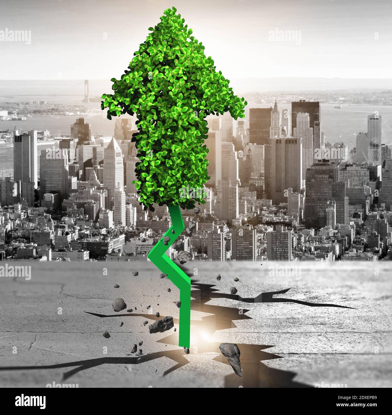 The green arrow pointing upwards - 3d rendering Stock Photo - Alamy