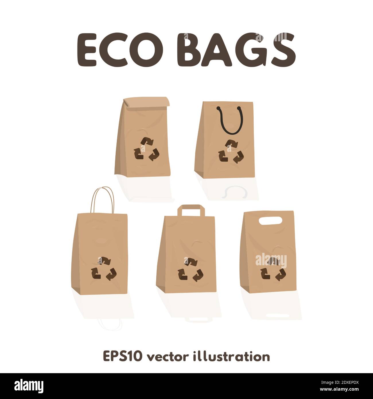 Paper craft recyclable bags set. Vector illustration eco packages Stock