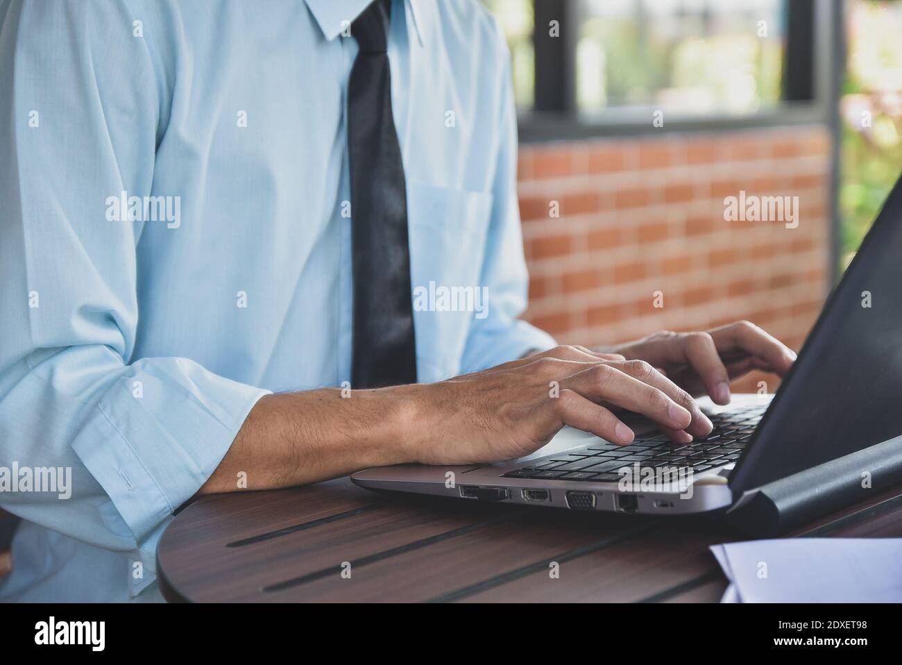 Businessman using computer notebook laptop working by internet online technology Stock Photo