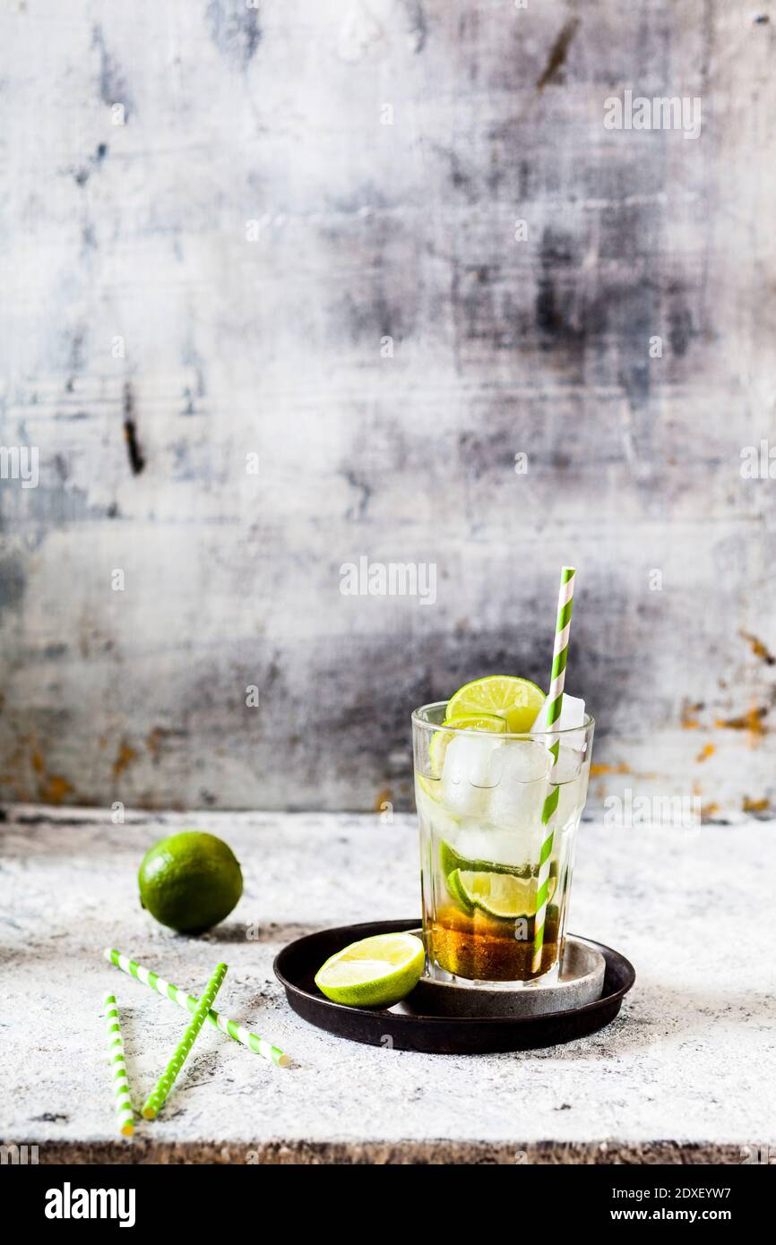 Glass of traditional Brazilian caipirinha cocktail Stock Photo
