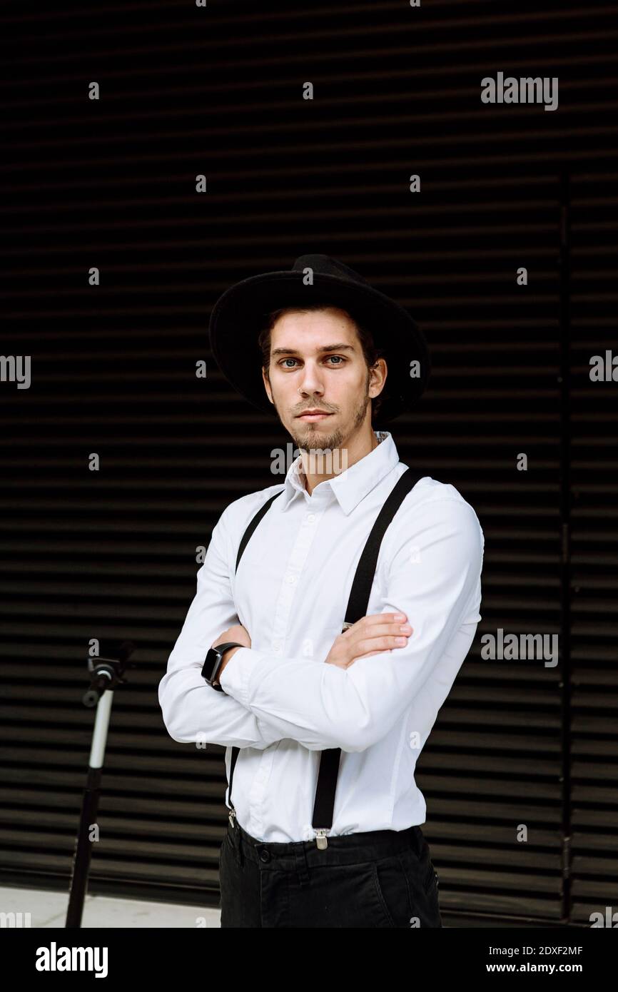 Elegant Young Man White Shirt Suspenders Stock Photo 245181511