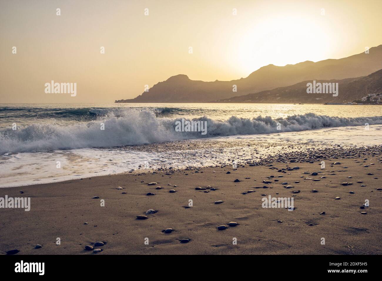 Plakias Beach at sunset Stock Photo