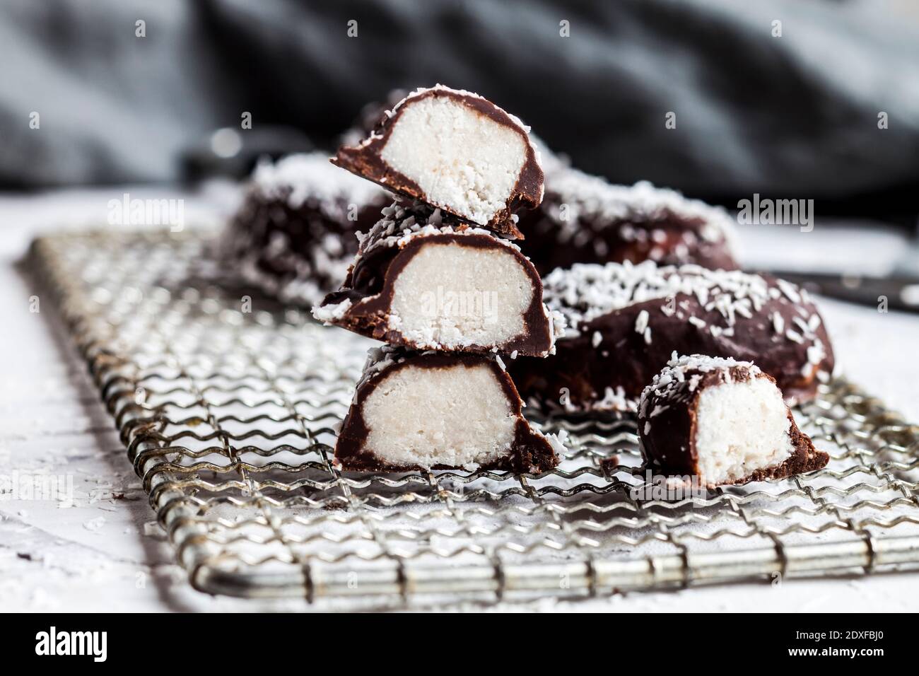 Homemade chocolate bars with coconut filling Stock Photo Alamy
