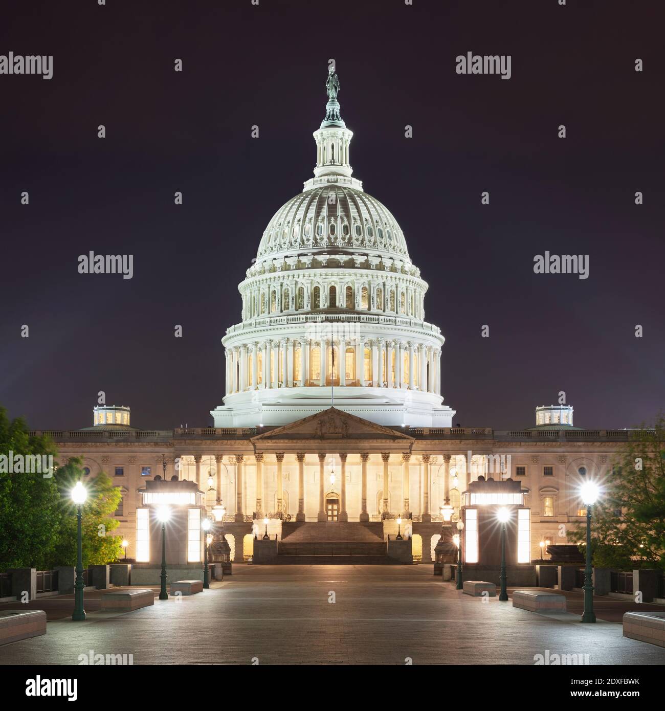 USA, Washington DC, Facade of United States Capitol at night Stock Photo